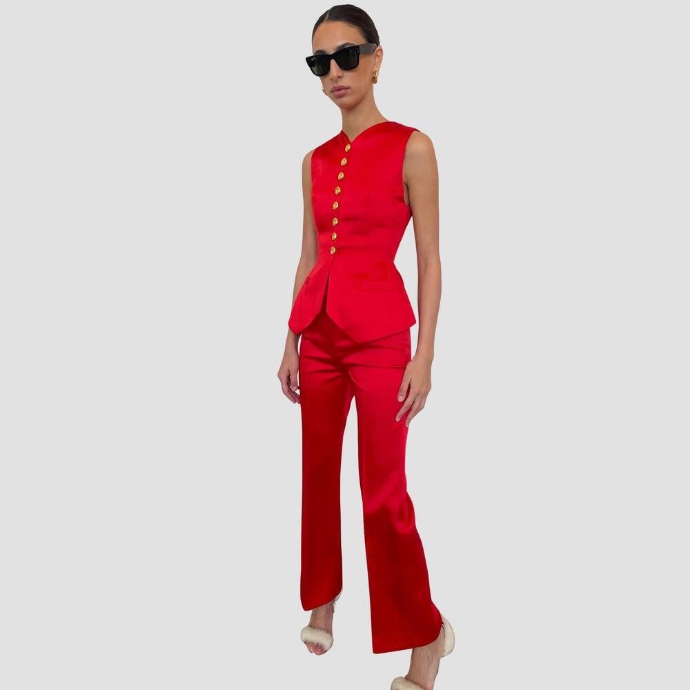 NEW ELIF valentina satin vest in red